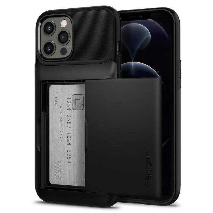 Spigen iPhone 12 Pro Max Slim Armor Wallet Case, Black (ACS01483)
