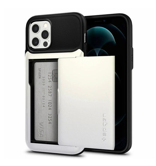 Spigen iPhone 12 / iPhone 12 Pro Slim Armor Wallet Case, Pearl White