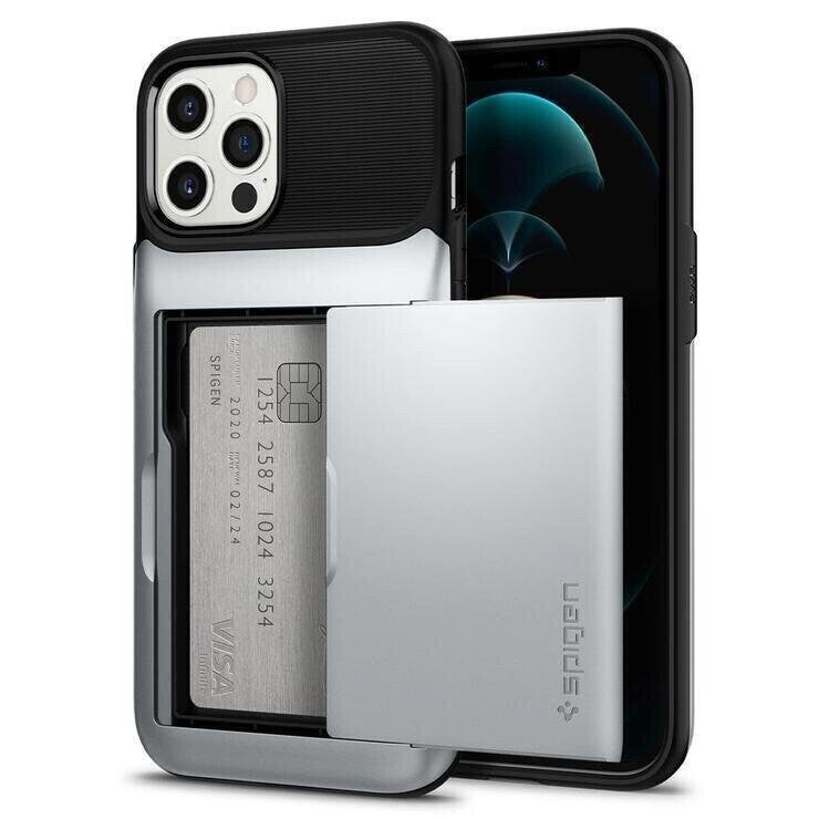 Spigen iPhone 12 Pro Max Slim Armor Wallet Case, Satin Silver