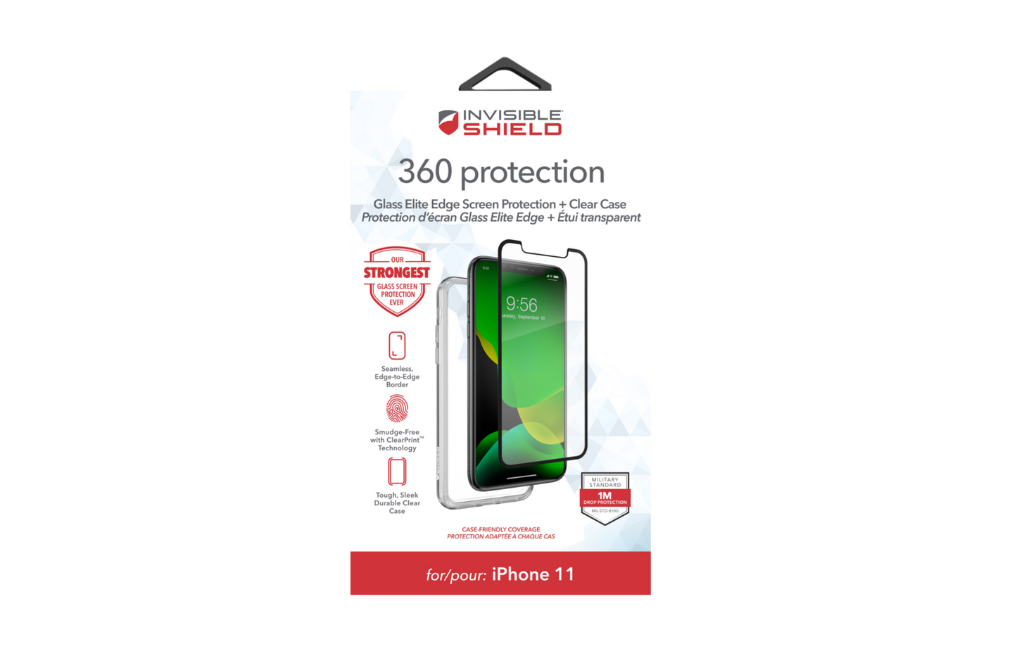 ZAGG InvisibleShield iPhone 11/XR Glass Elite Edge 360 Protection + Case, Black