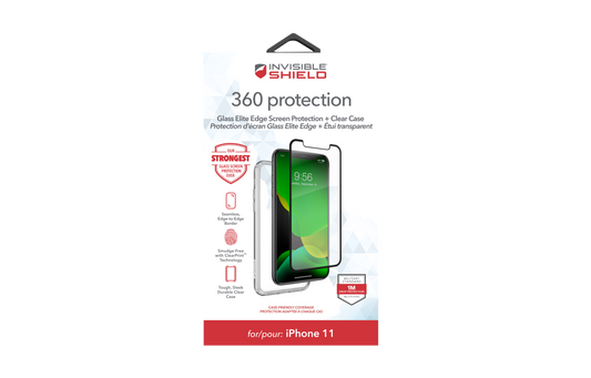 ZAGG InvisibleShield iPhone 11/XR Glass Elite Edge 360 Protection + Case, Black