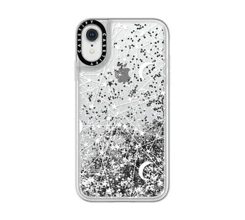 Casetify iPhone XR Glitter Case, Monochrome Silver Sun Moon Stars White Galaxy