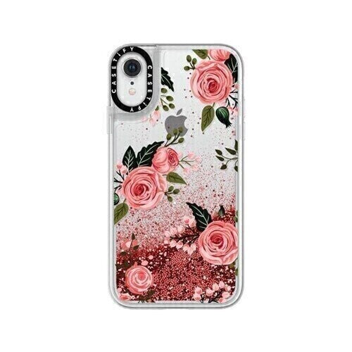 Casetify iPhone XR Glitter Case, Rose Pink Pink Floral Flowers and Roses Chic Fe