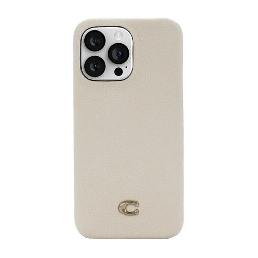 Coach iPhone 14 Pro Slim Wrap Case, Ivory C Plaque/Pebbled Leather/Gold Logo