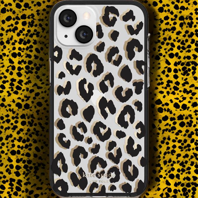 Kate Spade New York iPhone 13 mini Protective Hardshell, City Leopard Black/Gold