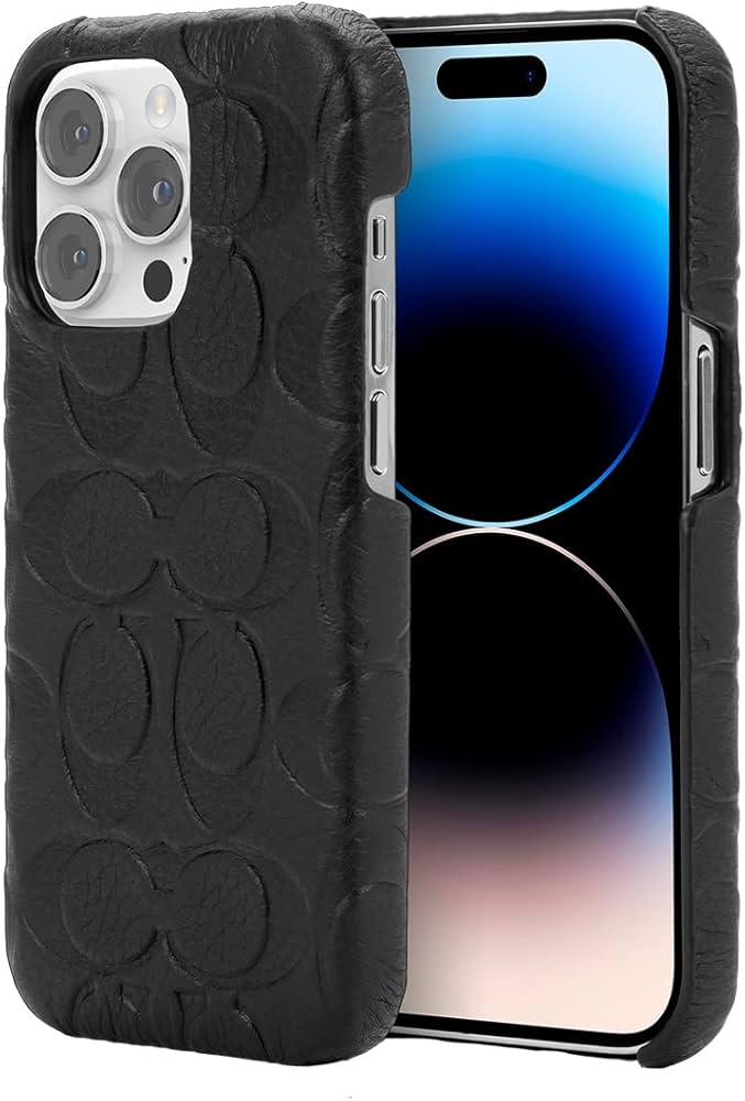 Coach iPhone 14 Pro Slim Wrap Case, Black Emboss Signature C Pebbled Leather