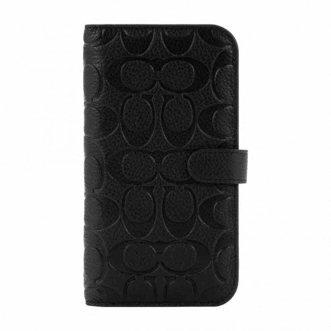 Coach iPhone 14 Pro Folio Case, Black Emboss Signature C Pebbled Leather