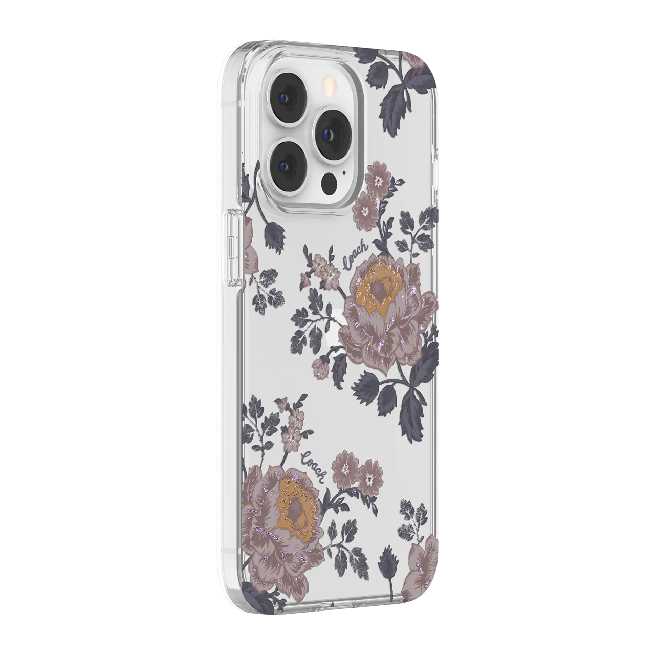 Coach iPhone 13 Pro Protective Case for MagSafe, Moody Floral/Purple/Glitter/Cle