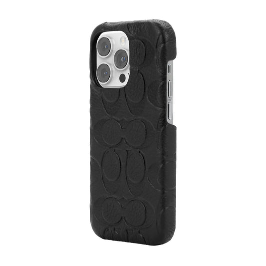 Coach iPhone 14 Pro Max Slim Wrap Case, Black Emboss Signature C Pebbled Leather