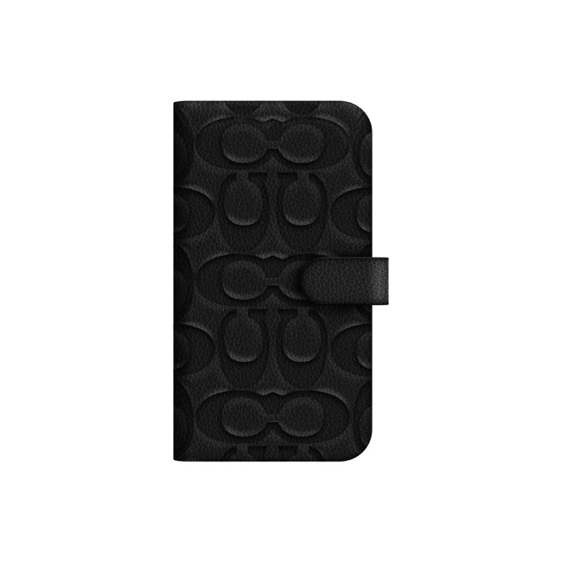 Coach iPhone 13 Leather Folio, Black Emboss Signature C Pebbled Leather